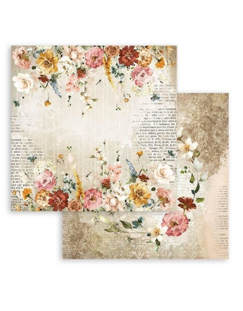 Stamperia Scrapbooking Double face sheet - Garden of Promises flowers and newspaper