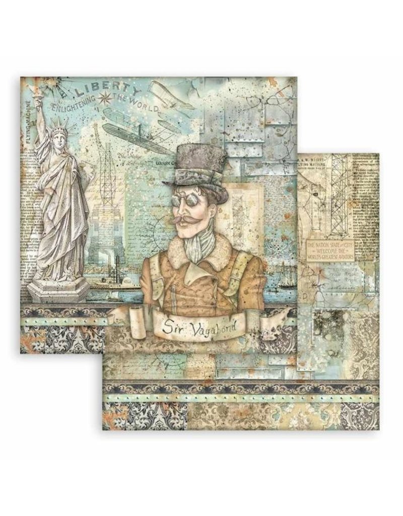 Stamperia Scrapbooking Double face sheet - Sir Vagabond Aviator Statue of Liberty