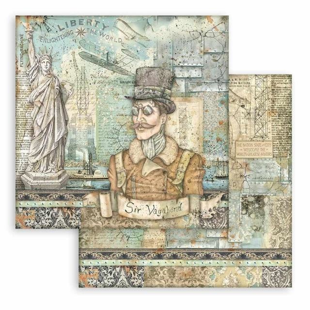 Stamperia Scrapbooking Double face sheet - Sir Vagabond Aviator Statue of Liberty