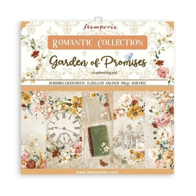Stamperia Scrapbooking Extra small Pad 10 sheets cm 15,24x15,24 (6"x6") - Garden of Promises