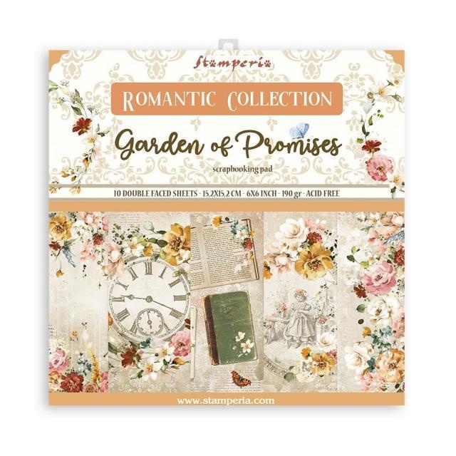 Stamperia Scrapbooking Extra small Pad 10 sheets cm 15,24x15,24 (6"x6") - Garden of Promises