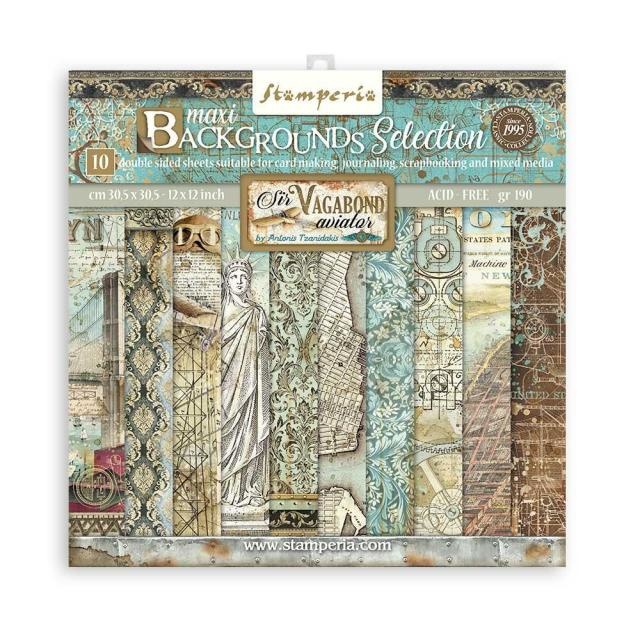 Stamperia Scrapbooking Pad 10 sheets cm 30,5x30,5 (12"x12") Maxi Background selection - Sir Vagabond Aviator
