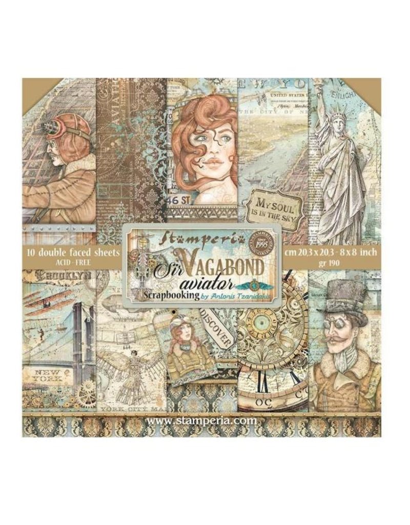 Stamperia Scrapbooking Small Pad 10 sheets cm 20,3X20,3 (8"X8") - Sir Vagabond Aviator