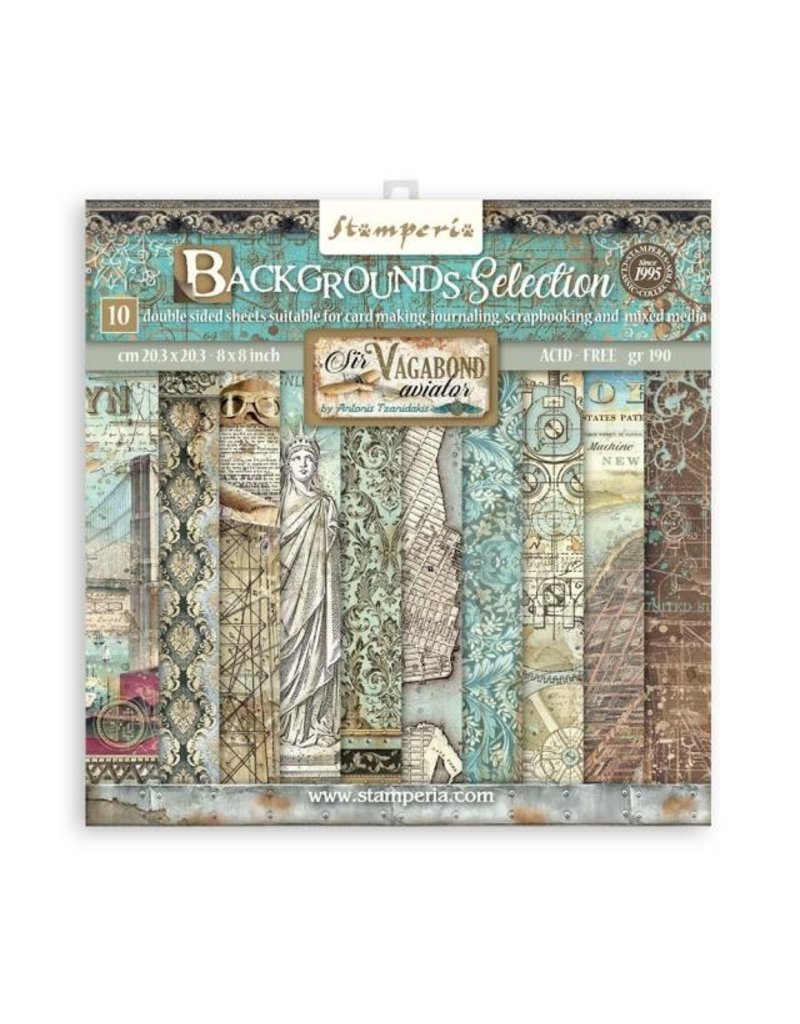 Stamperia Scrapbooking Small Pad 10 sheets cm 20,3X20,3 (8"X8") Backgrounds Selection - Sir Vagabond Aviator