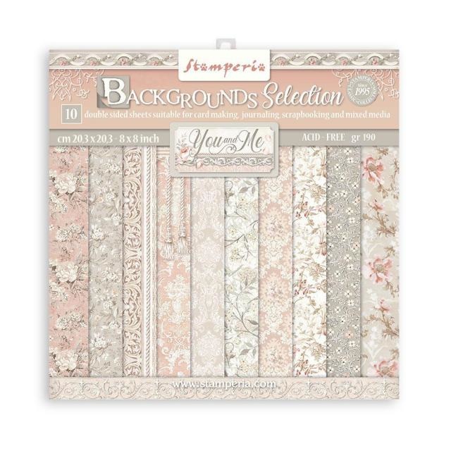 Stamperia Scrapbooking Small Pad 10 sheets cm 20,3X20,3 (8"X8") Backgrounds Selection - You and me