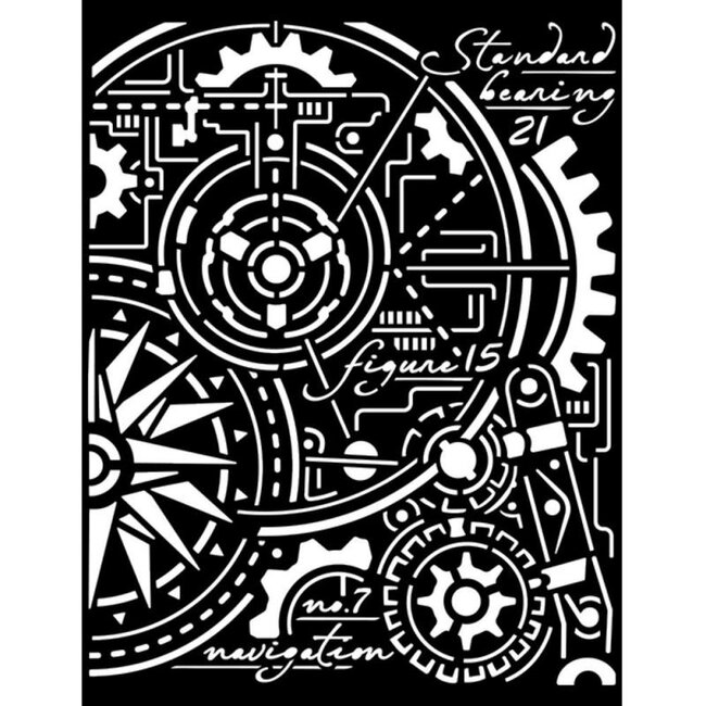 Stamperia Thick stencil cm 20X25 - Sir Vagabond Aviator gears compass