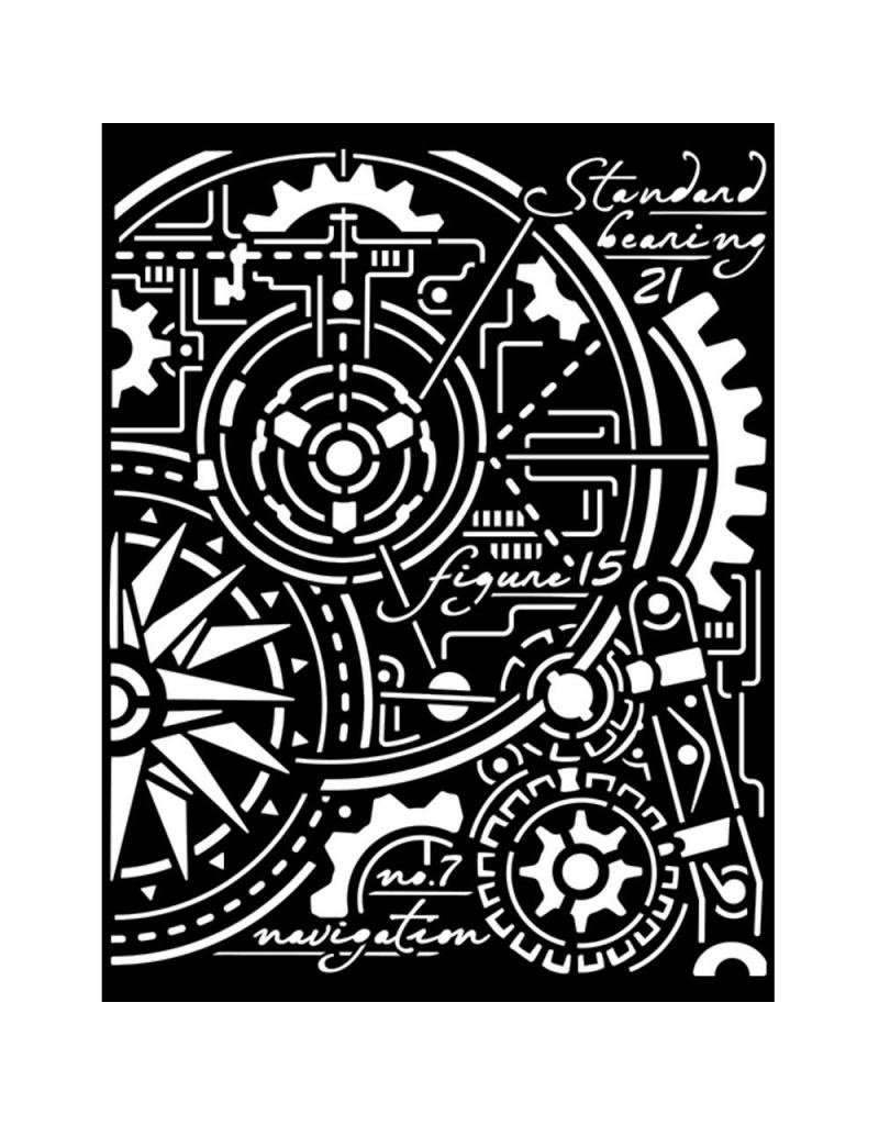 Stamperia Thick stencil cm 20X25 - Sir Vagabond Aviator gears compass