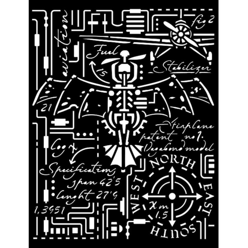 Stamperia Thick stencil cm 20X25 - Sir Vagabond Aviator airplane