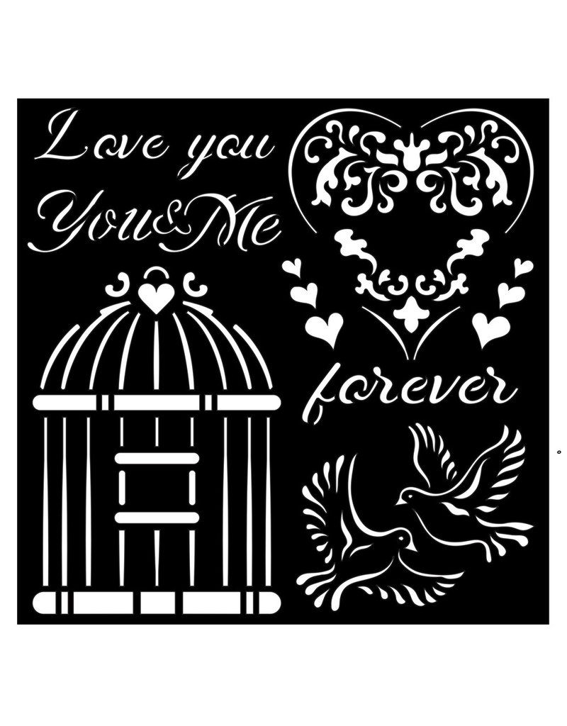 Stamperia Thick stencil cm 18X18 - You and me Love me
