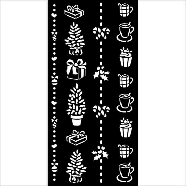 Stamperia Thick stencil cm 12X25 - Christmas border gift and cups