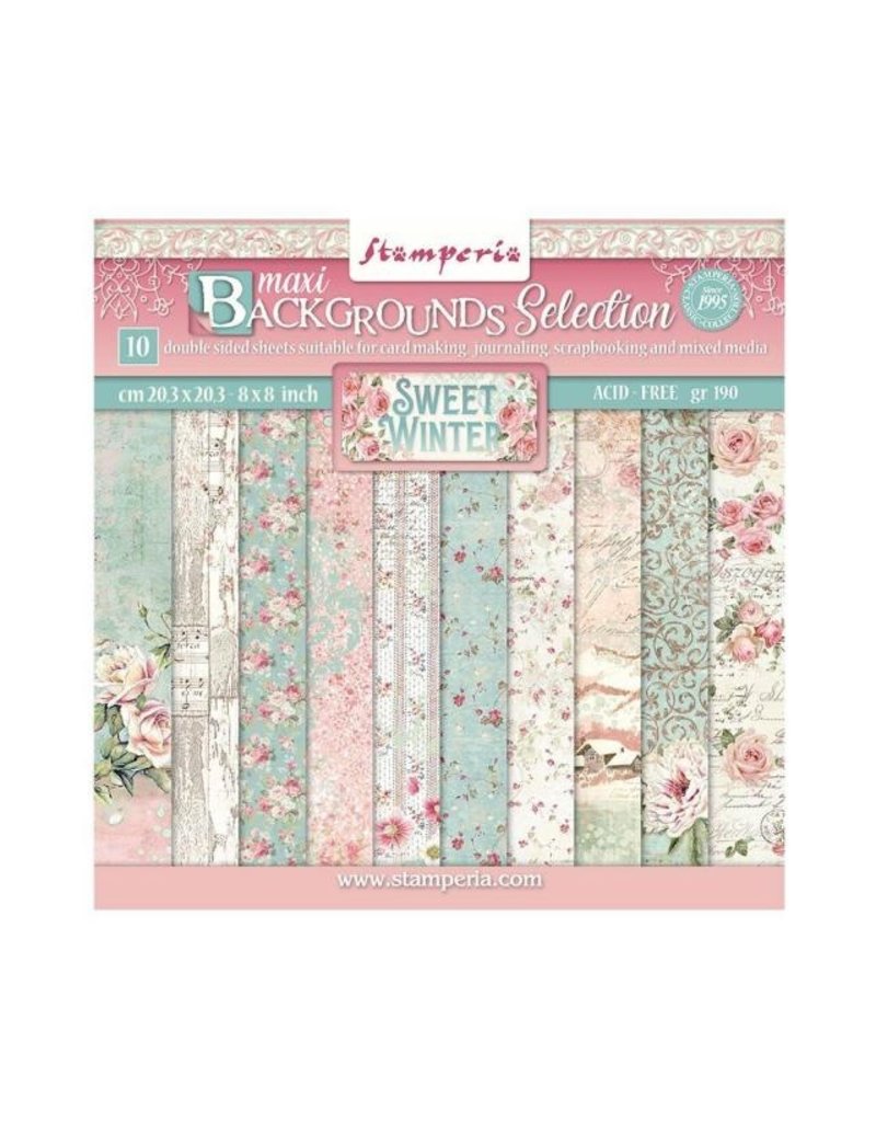 Stamperia Scrapbooking Small Pad 10 sheets cm 20,3X20,3 (8"X8") Backgrounds Selection - Sweet winter