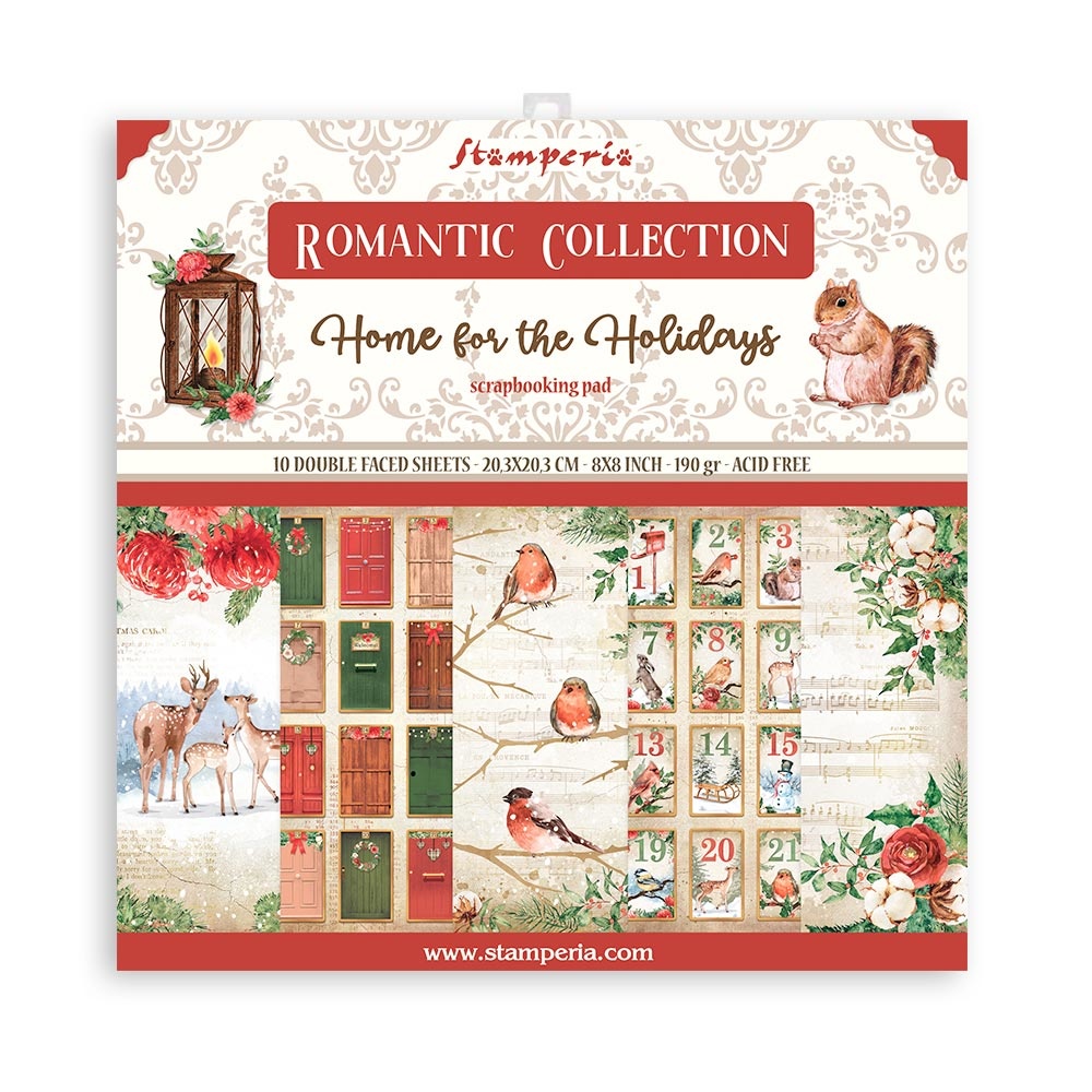 Stamperia Scrapbooking Small Pad 10 sheets cm 20,3X20,3 (8"X8") - Romantic Home for the holidays