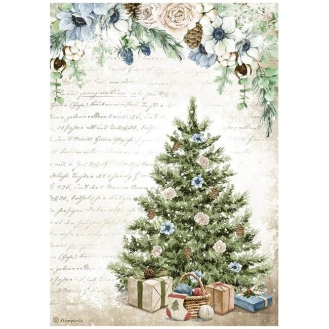 Stamperia A4 Rice paper packed - Romantic Cozy winter blue tree