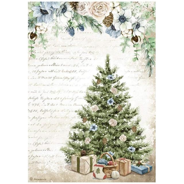 Stamperia A4 Rice paper packed - Romantic Cozy winter blue tree