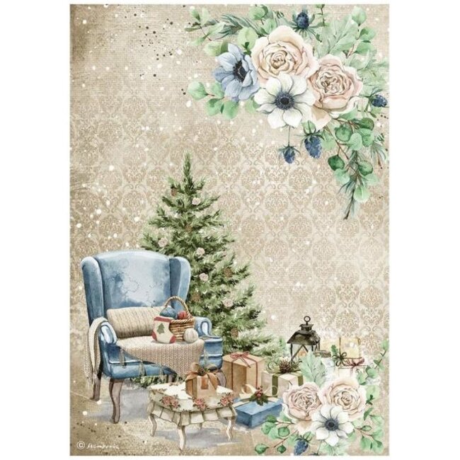 Stamperia A4 Rice paper packed - Romantic Cozy winter chair