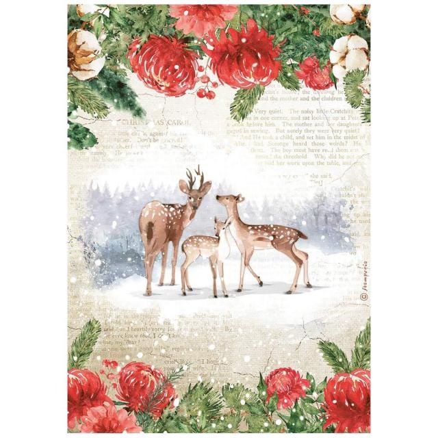 Stamperia A4 Rice paper packed - Romantic Home for the holidays deers