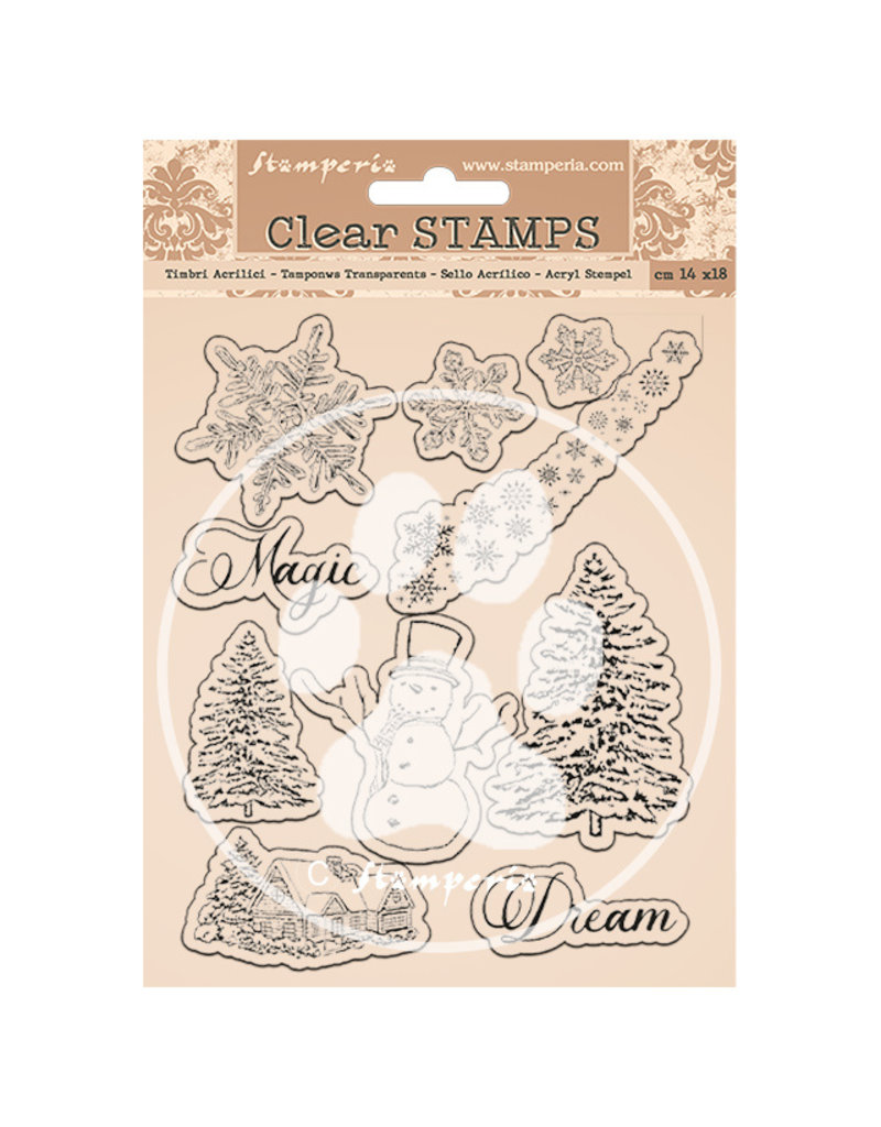 Stamperia Acrylic stamp cm 14x18 - Romantic Home for the holidays snowflakes, tree