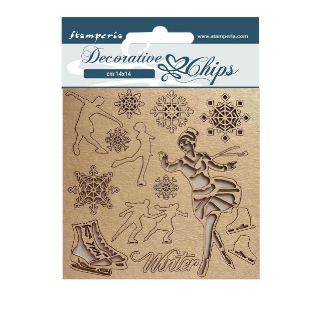Stamperia Decorative chips cm 14x14 - Sweet winter ice skater