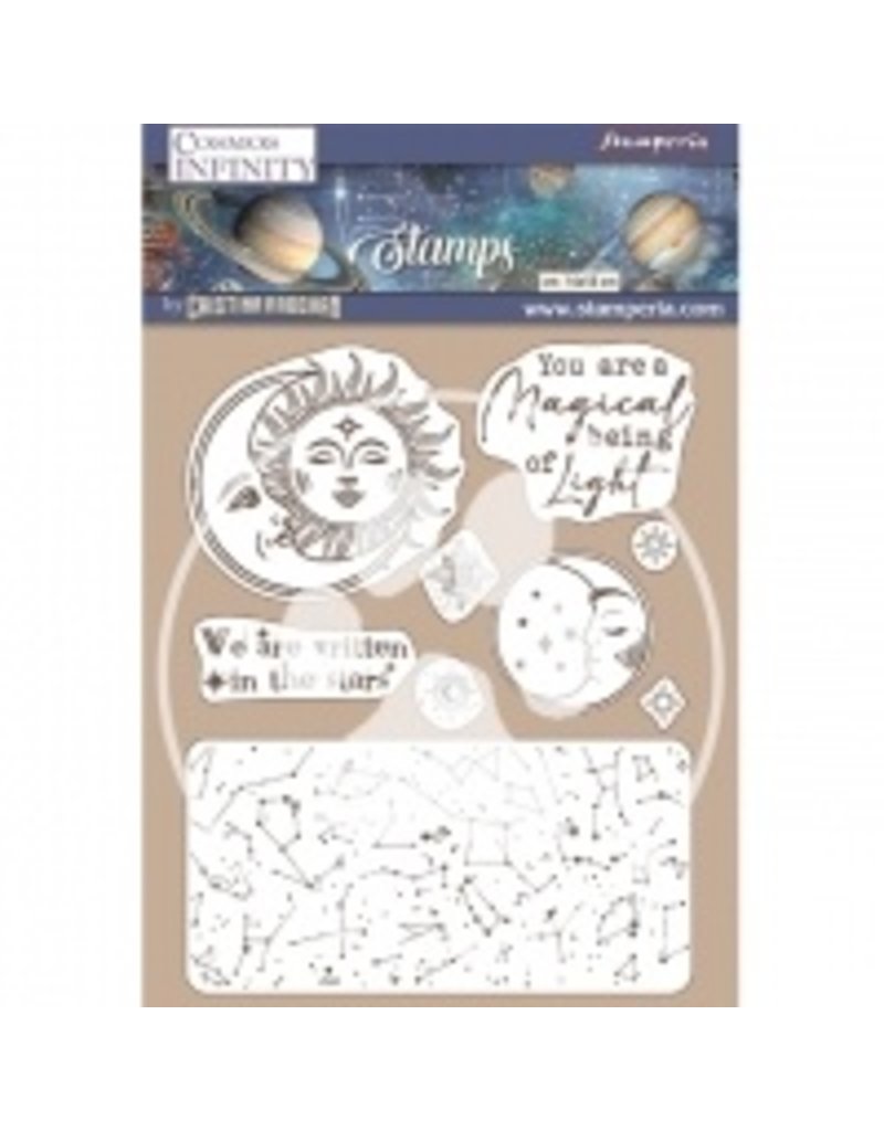 Stamperia HD Natural Rubber Stamp cm 14x18 - Cosmos Infinity sun and moon