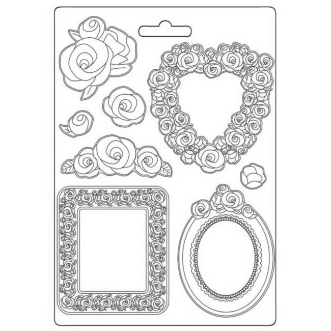 Stamperia Soft Mould A4 - Rose Parfum frames and roses