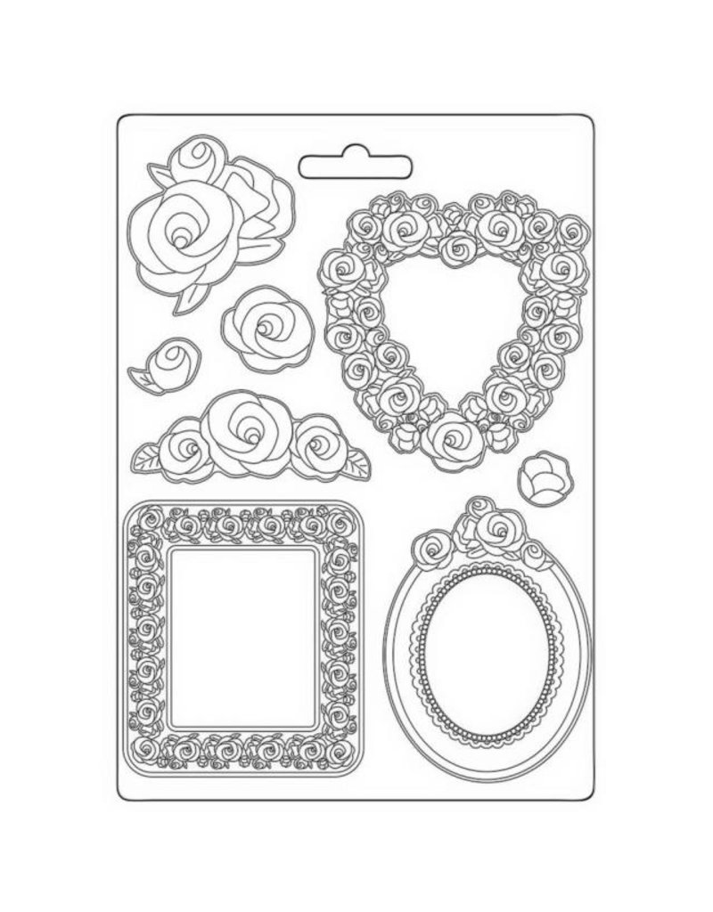 Stamperia Soft Mould A4 - Rose Parfum frames and roses