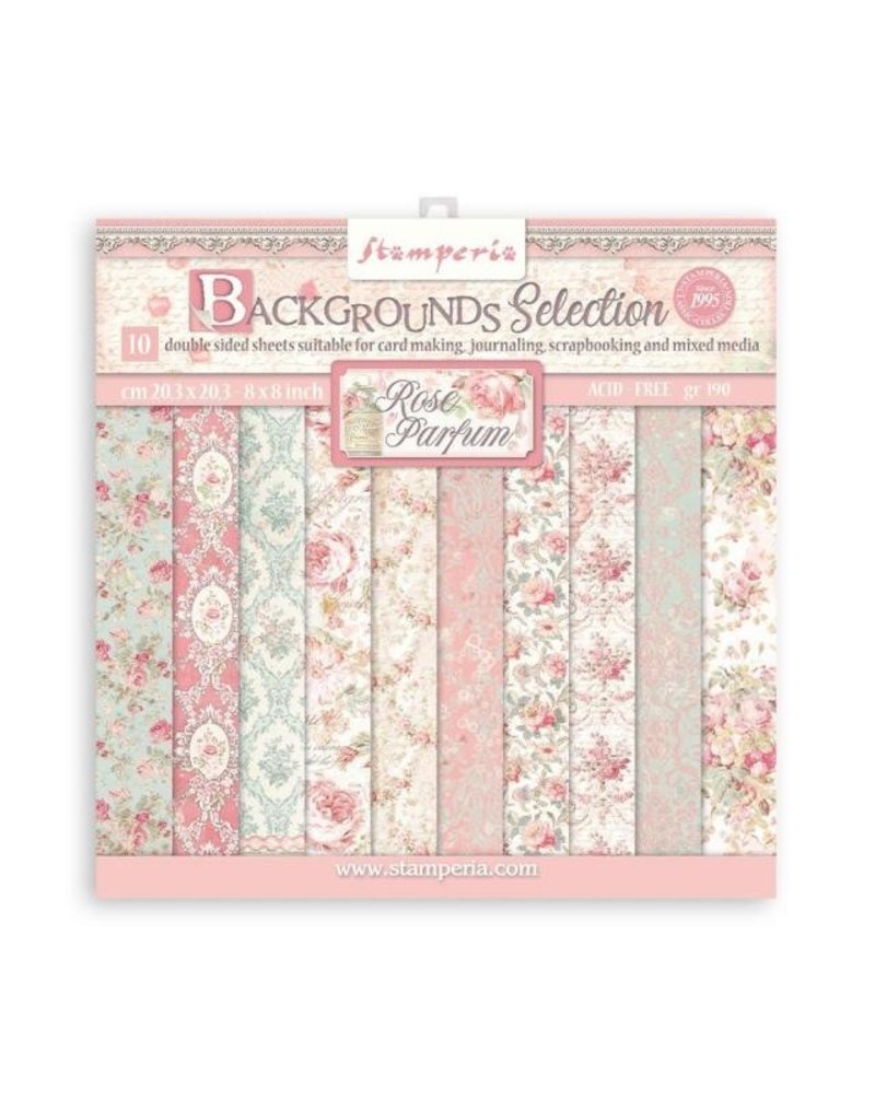 Stamperia Scrapbooking Small Pad 10 sheets cm 20,3X20,3 (8"X8") Backgrounds Selection Rose Parfum-