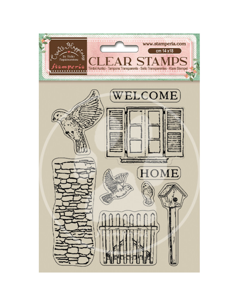 Stamperia Acrylic stamp cm 14x18 - Create Happiness Welcome Home birds