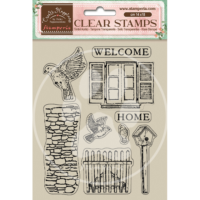 Stamperia Acrylic stamp cm 14x18 - Create Happiness Welcome Home birds