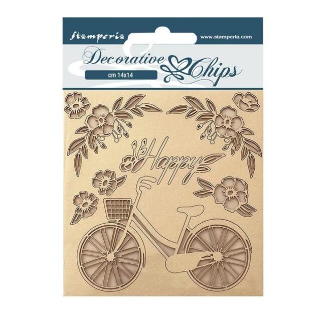 Stamperia Decorative chips cm 14x14 - Create Happiness Welcome Home bicycle