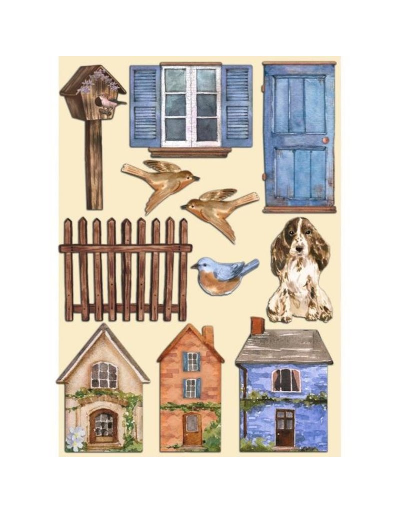 Stamperia Colored Wooden shape A5 - Create Happiness Welcome Home houses