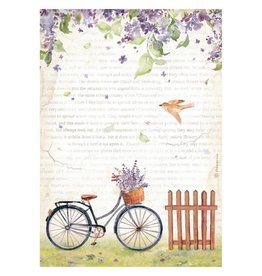 Stamperia A4 Rice paper packed - Create Happiness Welcome Home bicycle