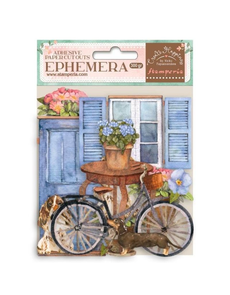 Stamperia Ephemera - Create Happiness Welcome Home bicycle and flowers