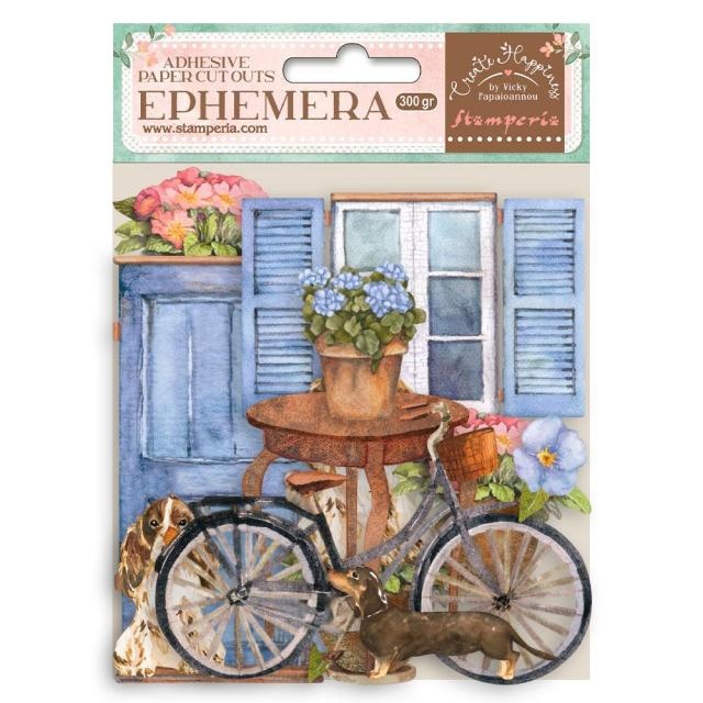 Stamperia Ephemera - Create Happiness Welcome Home bicycle and flowers