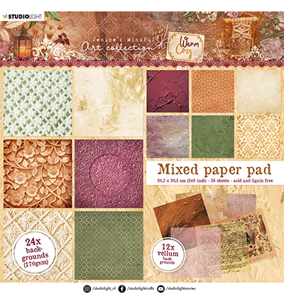 Studio Light JMA Mixed Paper Pad Backgrounds - 24x paper, 12x vellum Warm & Cozy 203x203mm nr.09