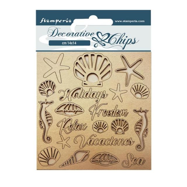 Stamperia Decorative chips cm 14x14 - Blue Dream shells