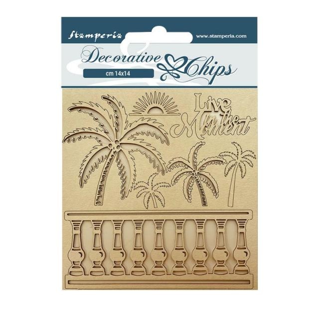 Stamperia Decorative chips cm 14x14 - Blue Dream palms