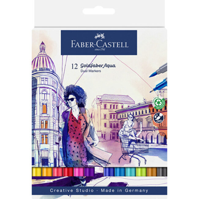 Faber Castell Duo aquarelmarker FC Goldfaber etui 12st. kleur nrs: 284, 283,107, 109