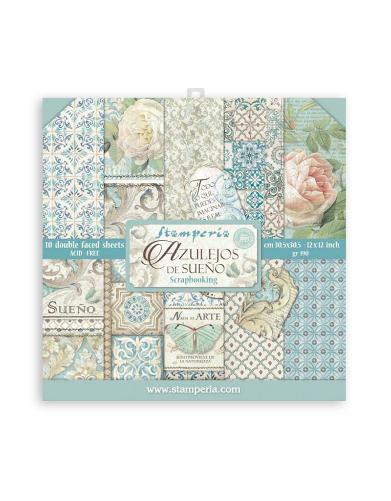 Stamperia  Scrapbooking Small Pad 10 sheets cm 20,3X20,3 (8"X8") - Azulejos de sueno