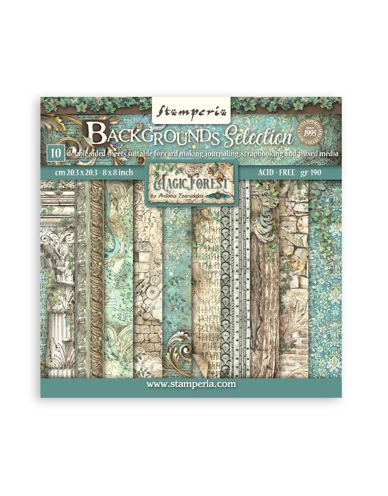 Stamperia Scrapbooking Small Pad 10 sheets cm 20,3X20,3 (8"X8") Backgrounds Selection Magic Forest