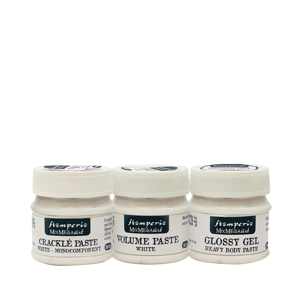Stamperia Selection mixed media paste : Volume paste, glossy, crackle 50ml