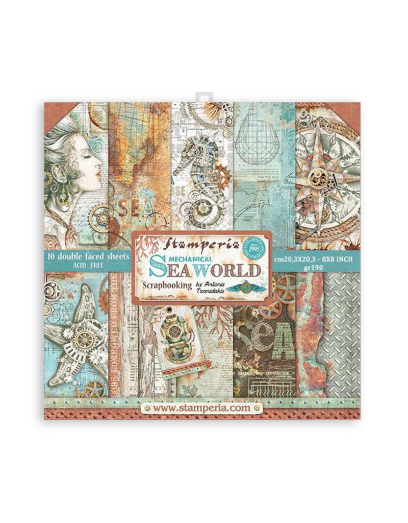 Stamperia Scrapbooking Small Pad 10 sheets cm 20,3X20,3 (8"X8") - Sea World