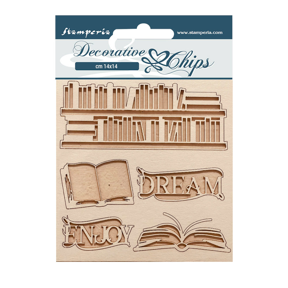 Stamperia Decorative chips cm 14x14 - Vintage Library Dream, enjoy