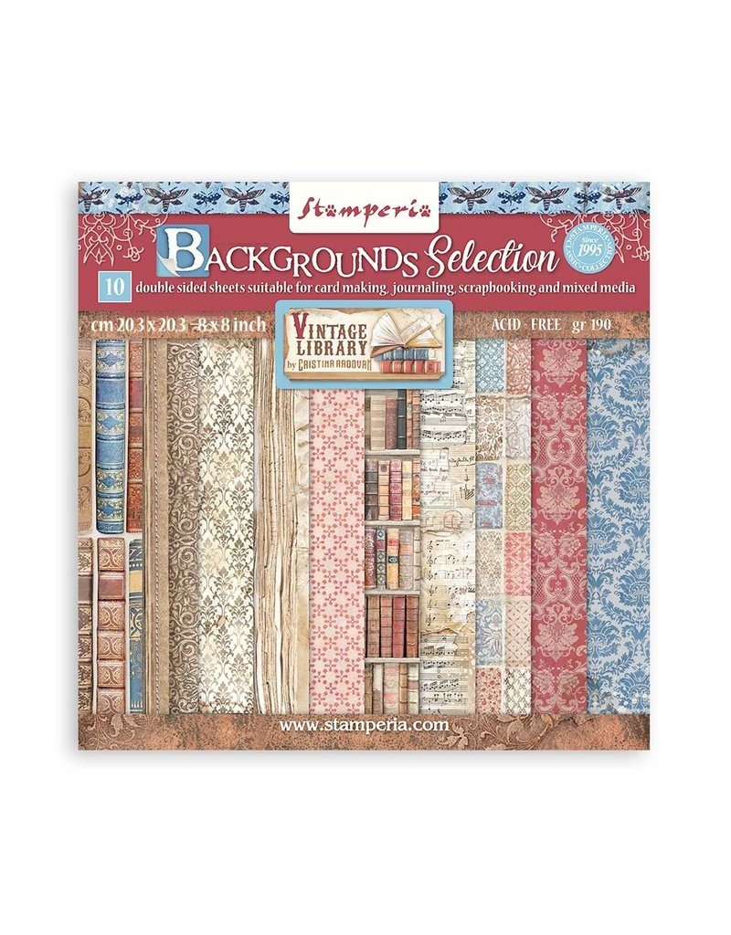 Stamperia Scrapbooking Small Pad 10 sheets cm 20,3X20,3 (8"X8") Backgrounds Selection Vintage Library