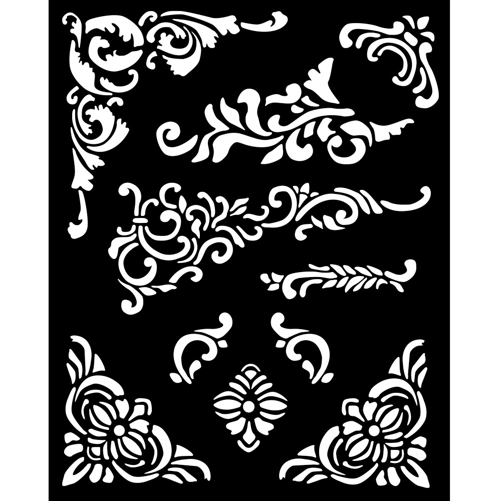 Stamperia Thick stencil cm 20X25 - Vintage Library corners and embellishment