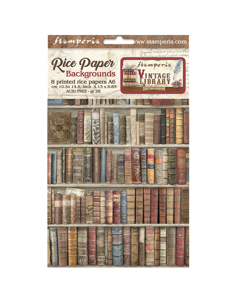 Stamperia Selection 8 Rice paper A6 backgrounds - Vintage Library