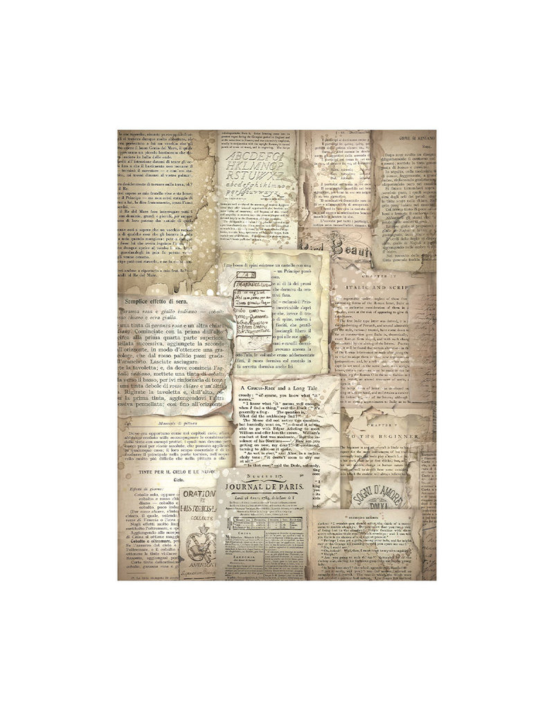 Stamperia Selection 8 Rice paper A6 backgrounds - Vintage Library