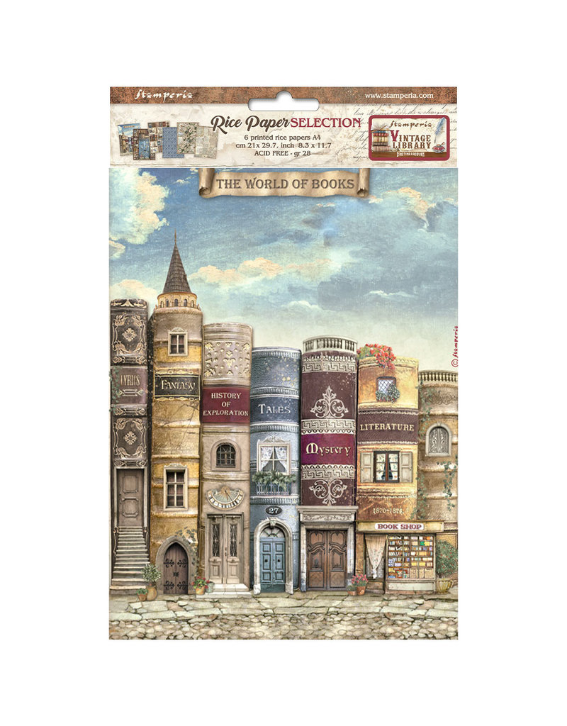 Stamperia Selection 6 Rice paper A4 - Vintage Library