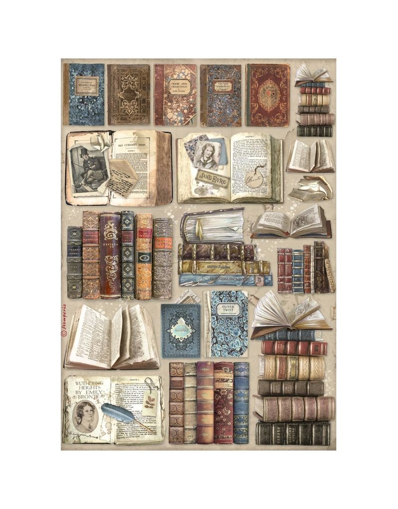 Stamperia Selection 6 Rice paper A4 - Vintage Library