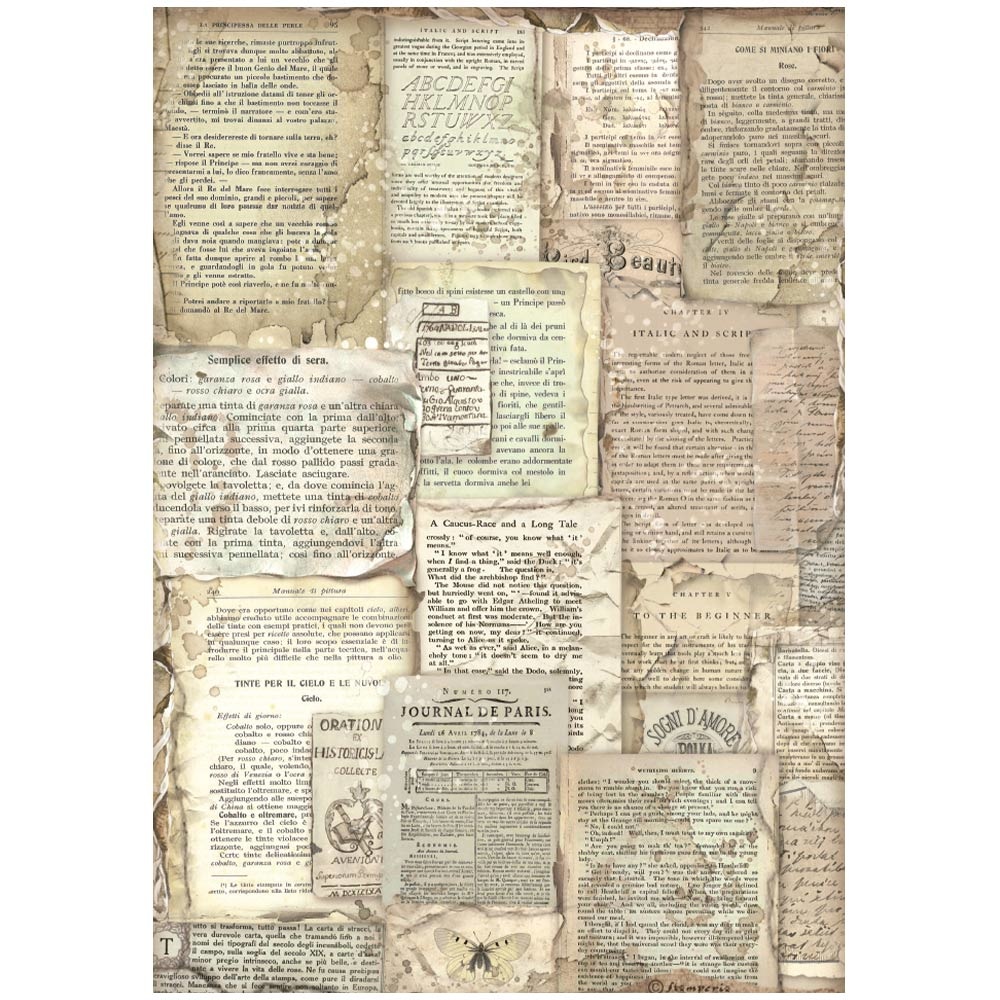 Stamperia Selection 6 Rice paper A4 - Vintage Library