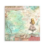 Stamperia Pack 4 sheets fabric cm 30x30 - Alice Forever